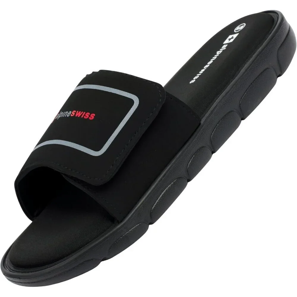 Men's Slide Sandals Black Arch Support Adjustable Strap Anti-Slip